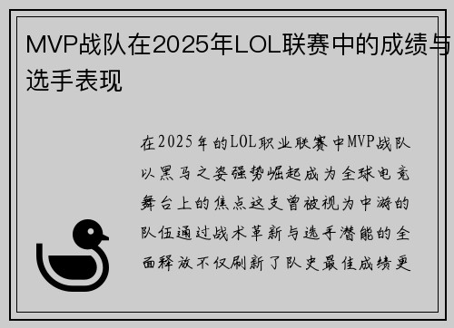 MVP战队在2025年LOL联赛中的成绩与选手表现
